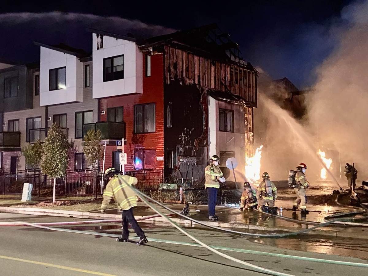 Crews battle structure fire in the area of 35th Avenue and Desrochers Blvd. SW Edmonton Wednesday, Sept. 18, 2024.