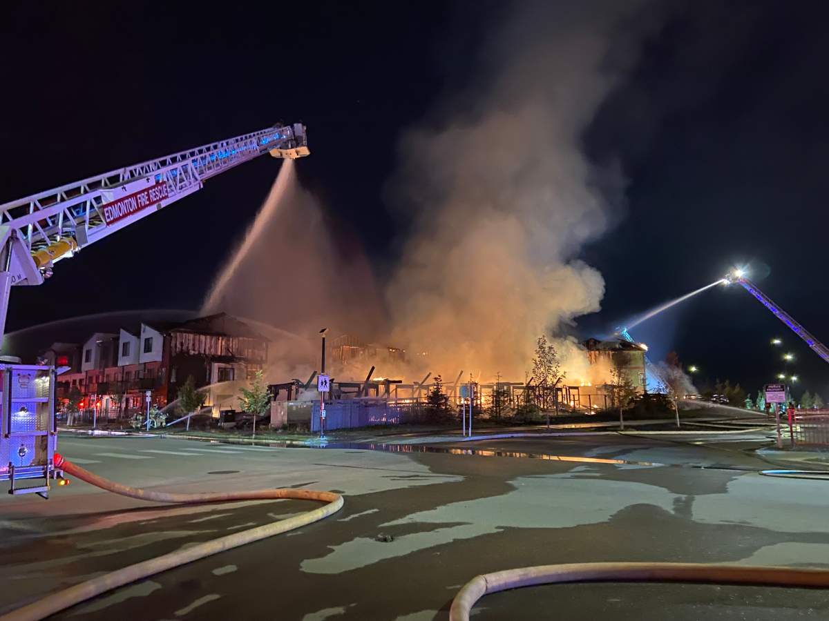 Crews battle structure fire in the area of 35th Avenue and Desrochers Blvd. SW Edmonton Wednesday, Sept. 18, 2024.