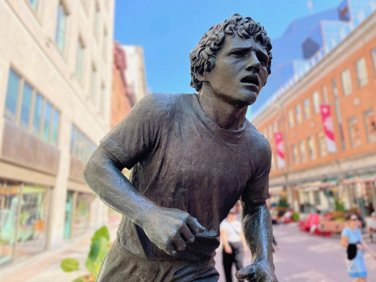 The Terry Fox Memorial Statue in its new location on Sparks Street in Ottawa.