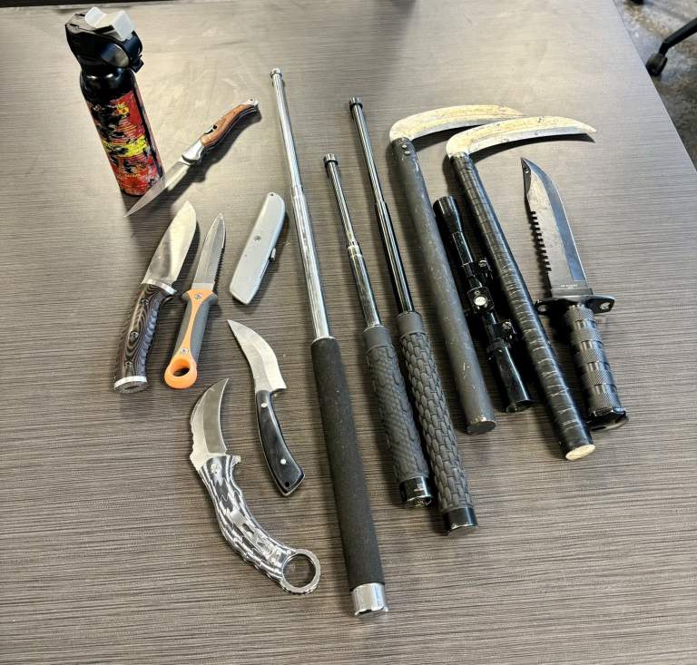 A look at the weapons seized from the 900-block of Pandora Avenue in Victoria.