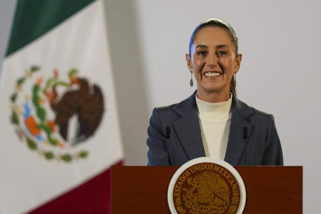 FILE - Mexican President Claudia Sheinbaum gives a media briefing from the National Palace in Mexico City, Oct. 2, 2024, the morning after her inauguration.