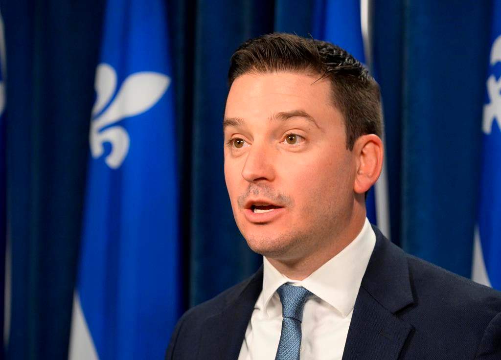 Quebec government house leader and Justice Minister Simon Jolin-Barrette announces a survey on whether to change time in the fall and the spring at the legislature in Quebec City, Tuesday, Oct. 22, 2024.