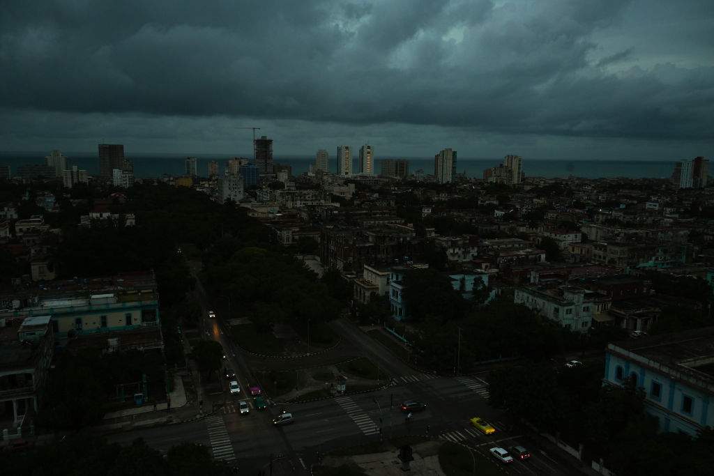 A general view of the city during a nationwide blackout caused by a grid failure in Havana, taken on October 18, 2024. Technical breakdowns, fuel shortages and high demand have caused the country's thermoelectric power plants to constantly fail, forcing the government to declare an energy emergency and take measures such as closing schools and factories.