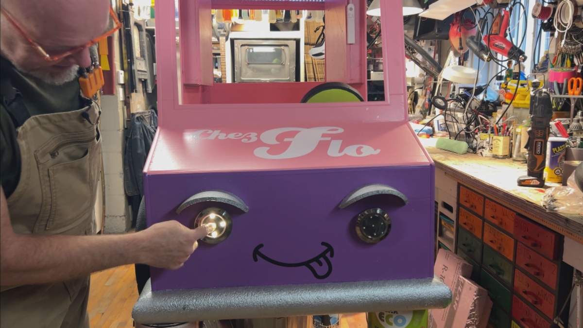 Montreal handyman Bob Murphy creates an adaptive Halloween costume as part of the initiative Rolloween on Oct. 27, 2024.