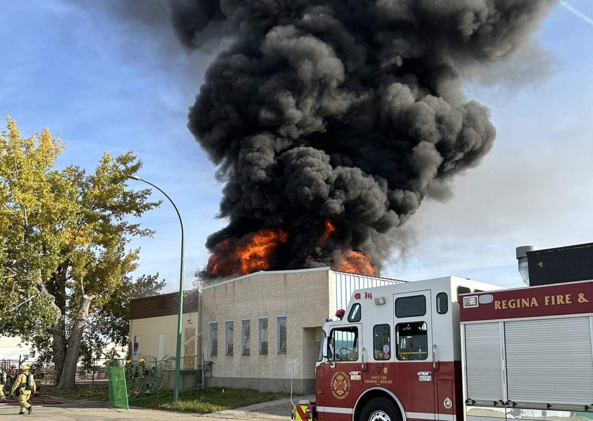 A vacant building on Albert Street North in north Regina caught fire on Sunday, Oct. 13, 2024.