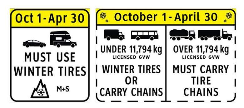 B.C.’s winter tire regulations for most routes.