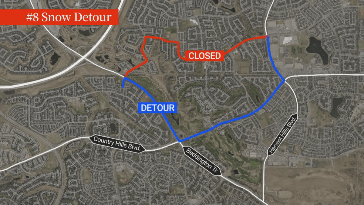 The snow detour for Calgary Transit’s Route 8 bus in Panorama Hills.