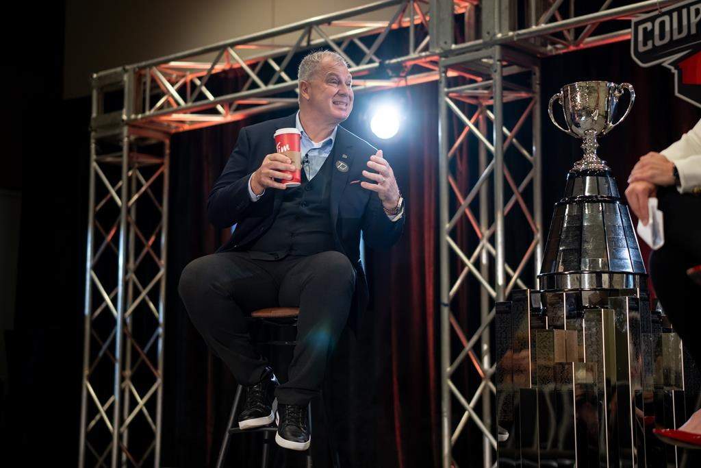 CFL Commissioner Randy Ambrosie speaks during a news conference ahead of the 111th CFL Grey Cup, in Vancouver, on Tuesday, November 12, 2024.