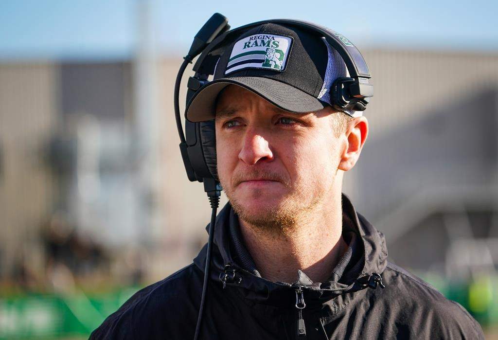 University of Regina Rams head coach Mark McConkey looks on during the first half of the U Sports Canada West Hardy Cup football championship action against the University of Saskatchewan Huskies in Saskatoon on Saturday, November 9, 2024. The underdog role suits Rams head coach McConkey just fine.THE CANADIAN PRESS/Heywood Yu.