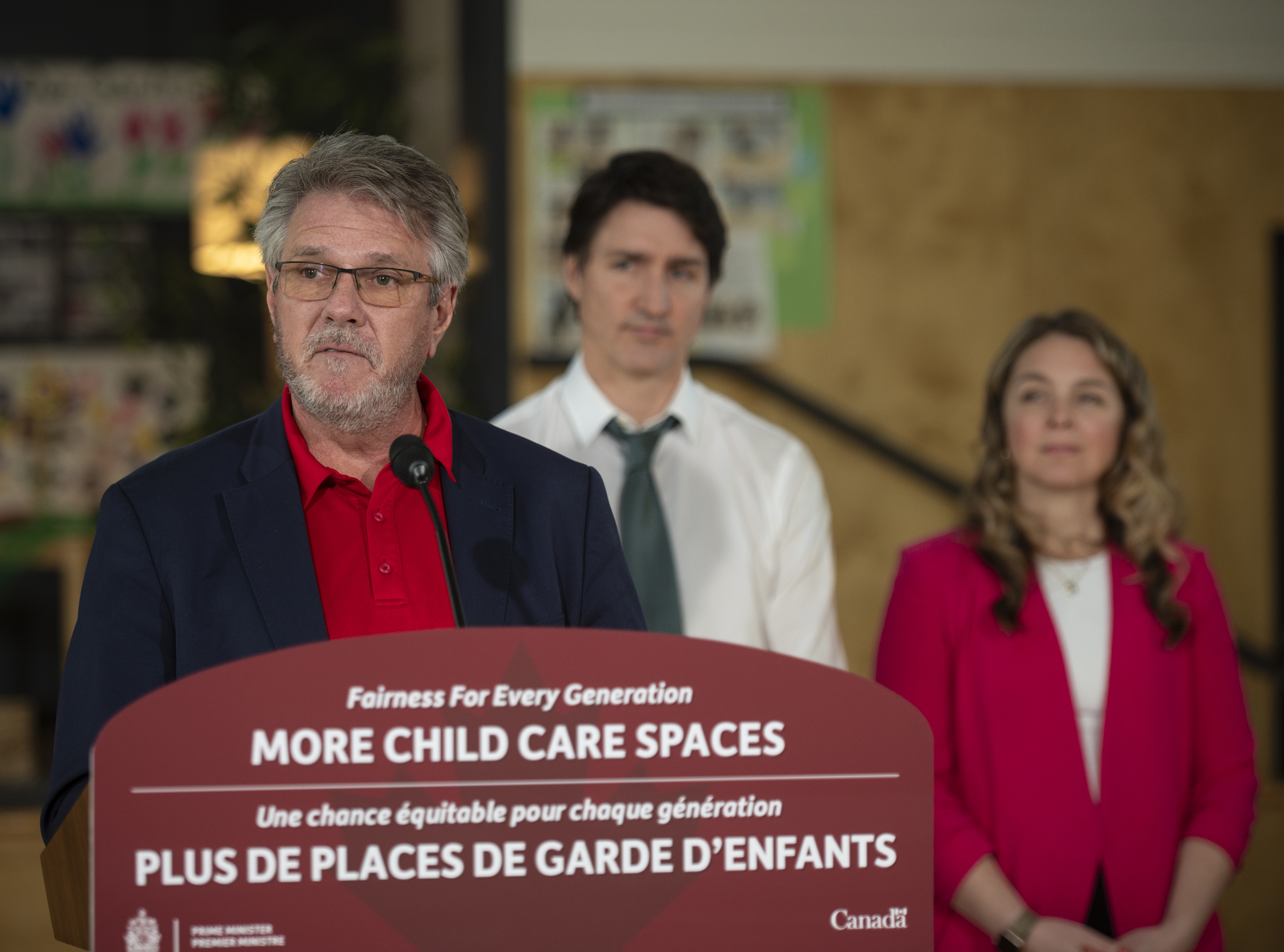 MP John Aldag, with Prime Minister Justin Trudeau in Surrey, B.C. on March 28, 2024, said CSIS spoke to him about Maninder Gill. THE CANADIAN PRESS/ Tijana Martin