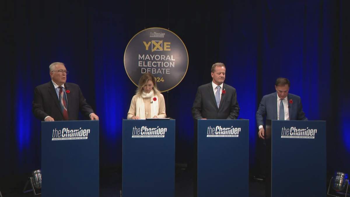 Four of the five Saskatoon mayoral candidates took part in a televised debate on Oct. 30, 2024.