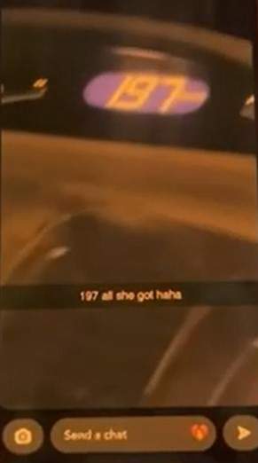 RCMP in Nova Scotia released this screenshot of a social media video showing a car's speedometer travelling 197 km/h.