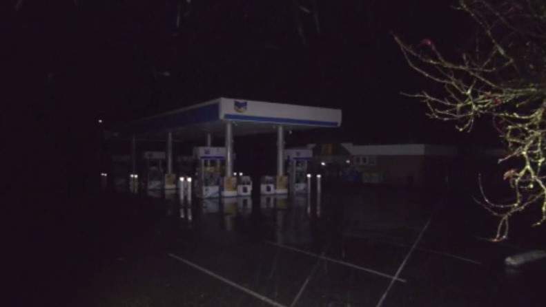 The Chevron in downtown Parksville on Tuesday night.