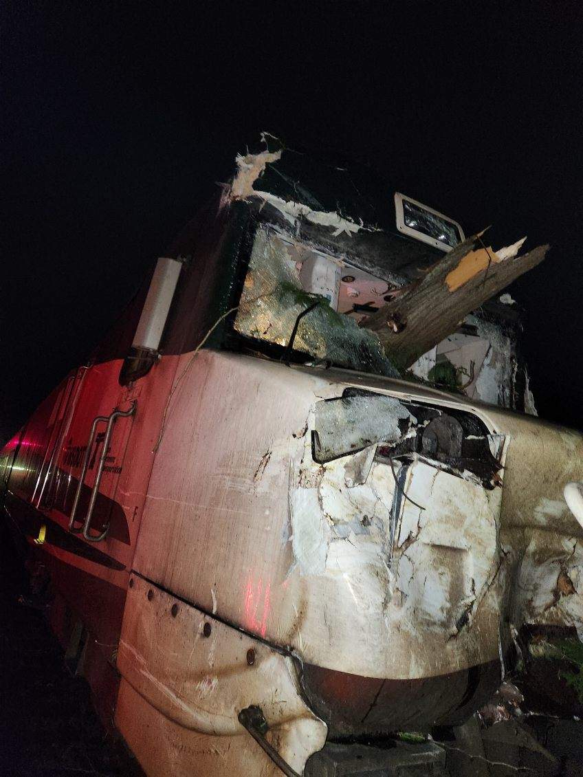 A look at the damage sustained by the Amtrak train in Washington State during the bomb cyclone on Tuesday night.