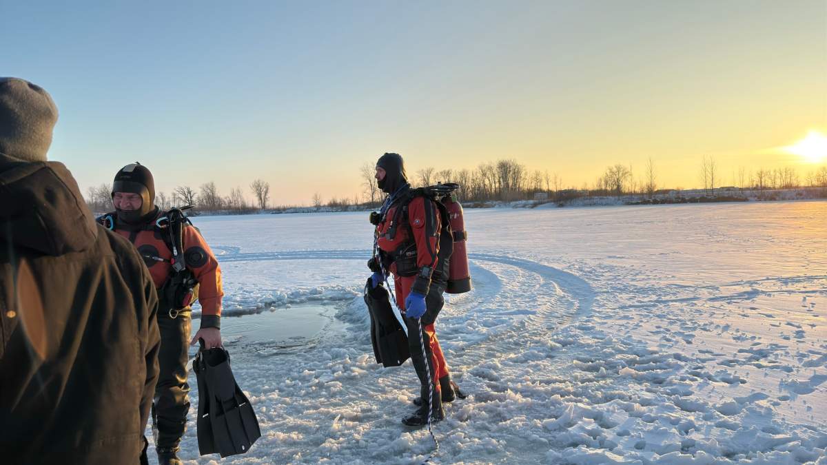 The Hutterian Emergency Aquatic Response Team (HEART) responds to an incident in the RM of Hanover on Dec. 24, 2024.