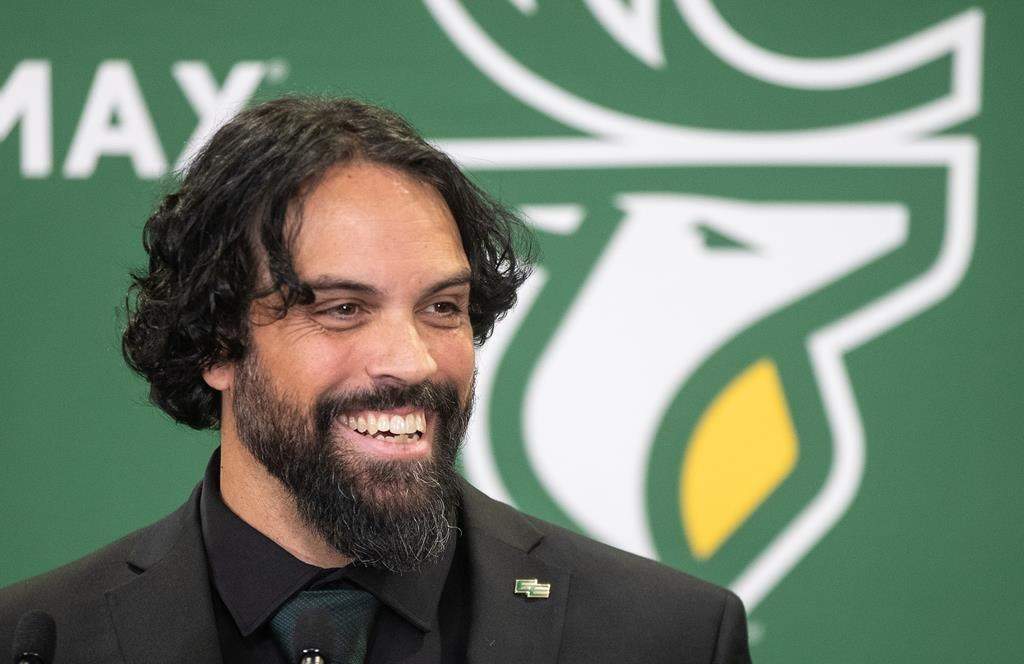 Edmonton Elks new head coach Mark Kilam speaks during a press conference in Edmonton on Monday December 2, 2024.