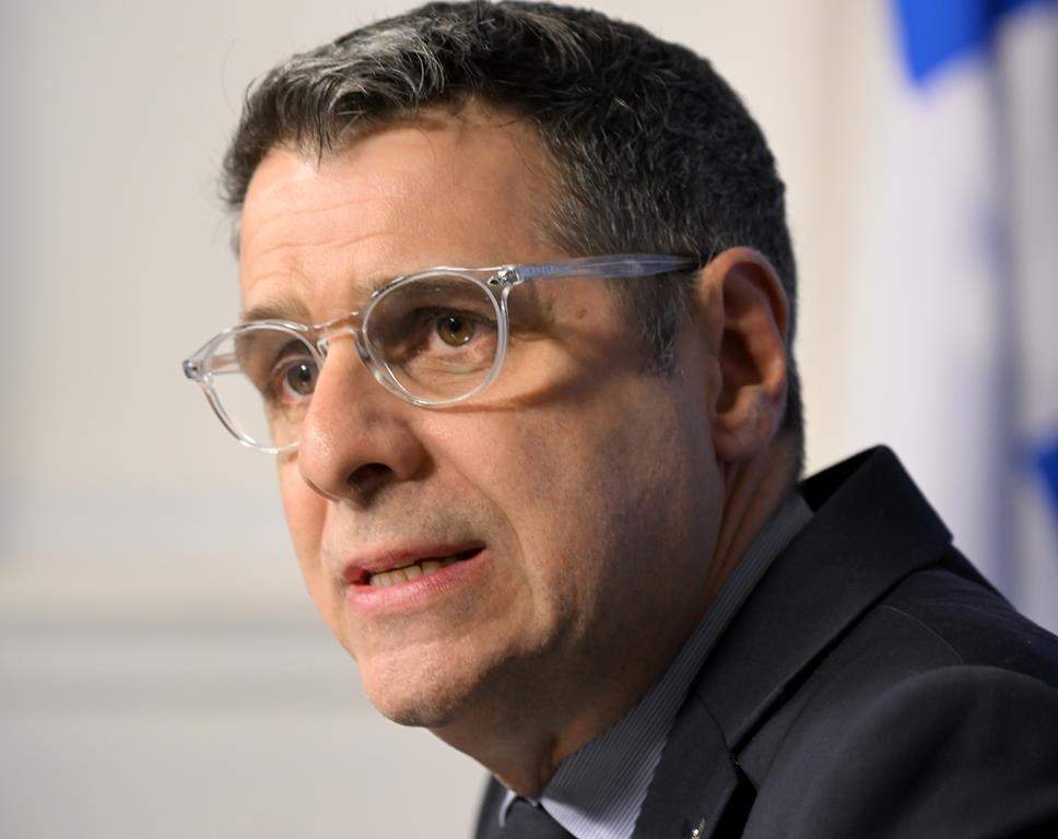 Quebec Conservative Party leader Éric Duhaime has been hospitalized for a heart problem. Duhaime speaks at a news conference, Tuesday, Feb. 13, 2024 at the legislature in Quebec City. THE CANADIAN PRESS/Karoline Boucher.