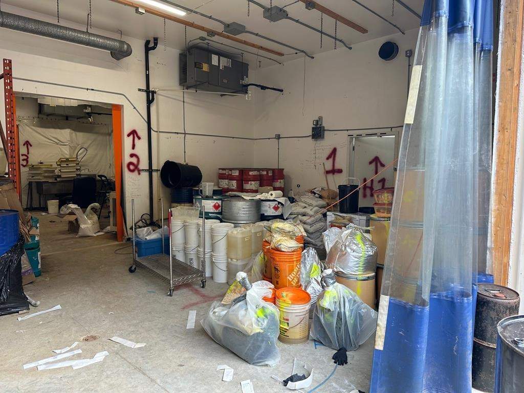 The interior of a drug lab in Falkland, B.C., is shown in this handout image provided by the RCMP. Mounties have dismantled what they say is the largest, most sophisticated illicit drug “superlab” in Canada that had been acting as a “supermarket” for organized crime.