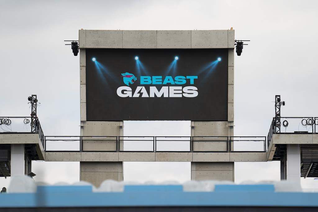 The construction of the set for reality show Beast Games, by YouTuber MrBeast and Amazon MGM Studios is shown in Toronto.