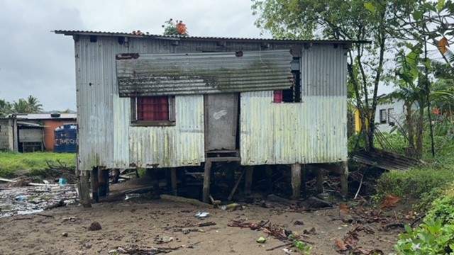 Coastal property in Vunaniu Village destroyed after sudden storm flooded the community in July 2024, forcing residents to relocate from their home.