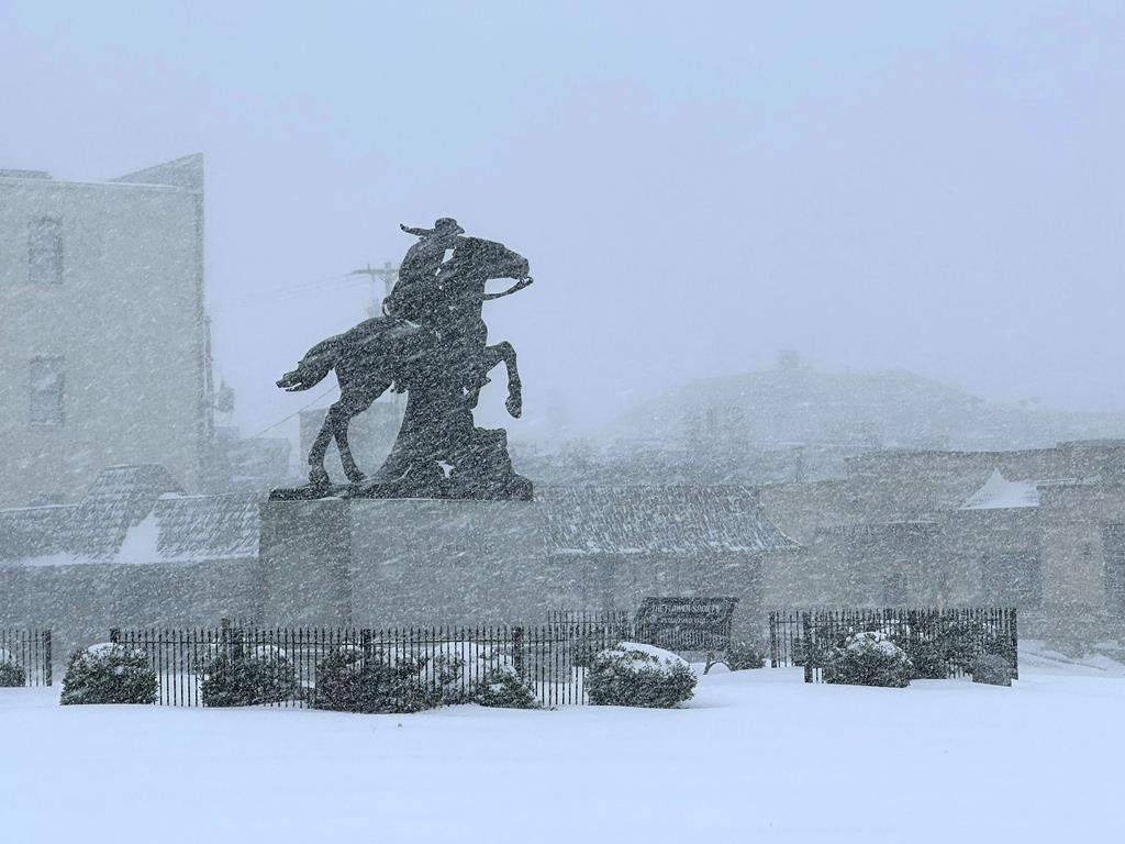 Snow falls in St. Joseph, Mo., Sunday, Jan. 5, 2025.