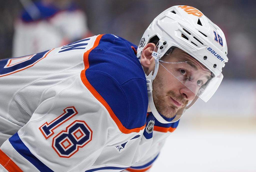 A group led by Edmonton Oilers forward Zach Hyman and his family have purchased the Ontario Hockey League's Brantford Bulldogs. Hyman waits for a faceoff during the first period of an NHL hockey game against the Vancouver Canucks, in Vancouver, on Saturday, November 9, 2024.