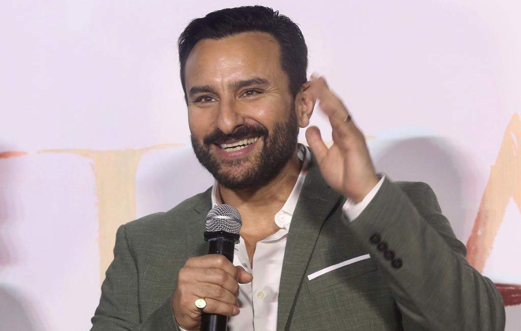 Bollywood actor Saif Ali Khan attends the trailer launch of his film Tanhaji in Mumbai, India, Nov. 19, 2019.
