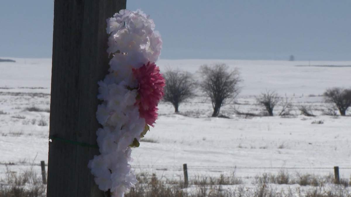 A memorial to 37-year-old Tara Miller, located near the field where she was found dead in March 2023. Six men have been charged in her death with the preliminary hearing for four of them beginning on Thursday, Jan. 9, 2024.