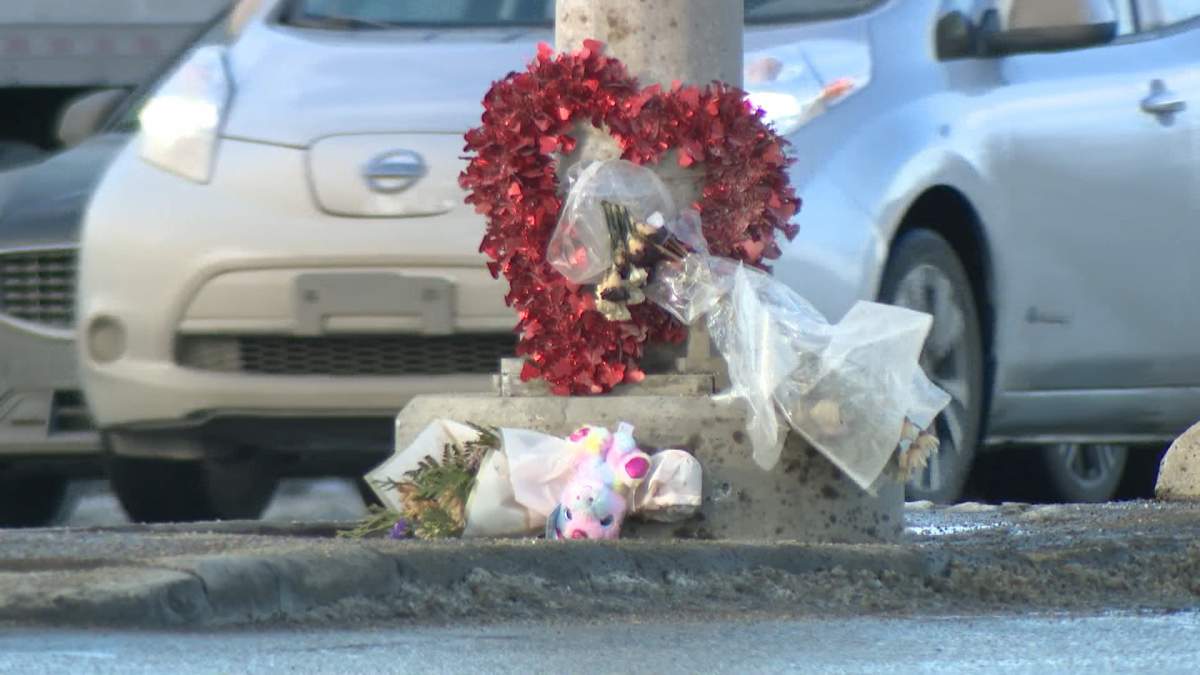 A small memorial of flowers and stuffed animals has been set up at the intersection of Macleod Trail and Southland Drive, the scene of the fatal Boxing Day crash.