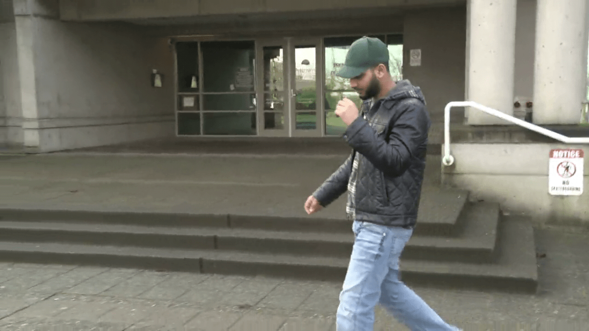 Gaganpreet Singh exits the Surrey Provincial Court on Monday, Jan. 6, 2025.