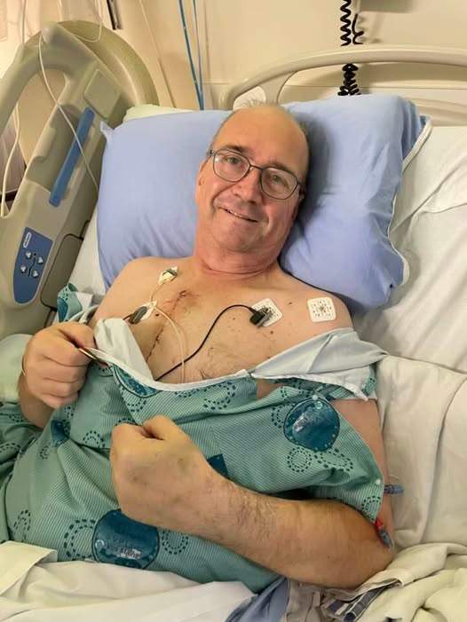 Dennis four days after the life-saving heat surgery.