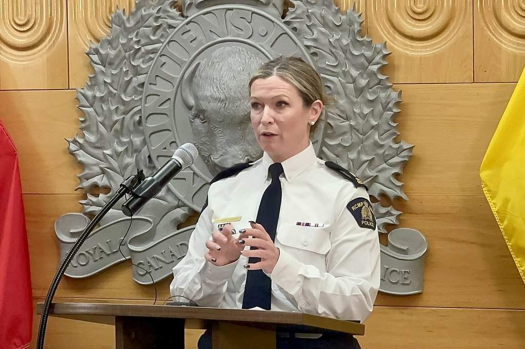 RCMP say officers are continuing to investigate four deaths on Carry the Kettle Nakoda Nation in southern Saskatchewan and that autopsies are underway. Insp. Ashley St. Germaine speaks to reporters during a news conference in Regina, Wednesday, Feb. 5, 2025.  THE CANADIAN PRESS/Jeremy Simes.