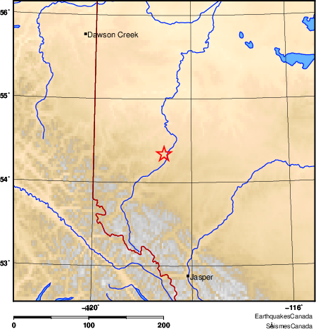 The approximate location of earthquake northeast of Grande Cache, Alta. on Thursday, February 20, 2025.