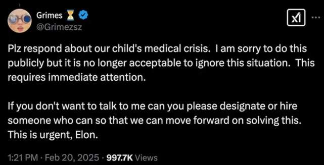 A screenshot of Grimes post on X.