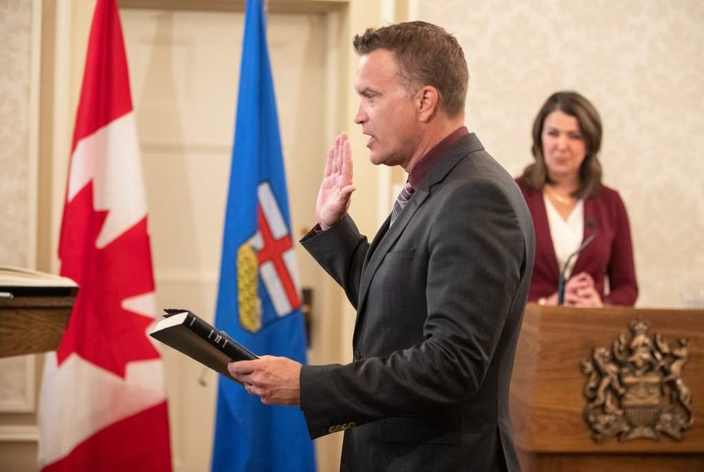 FILE: Peter Guthrie is sworn into cabinet as Minister of Infrastructure in Edmonton, Friday, June 9, 2023. 