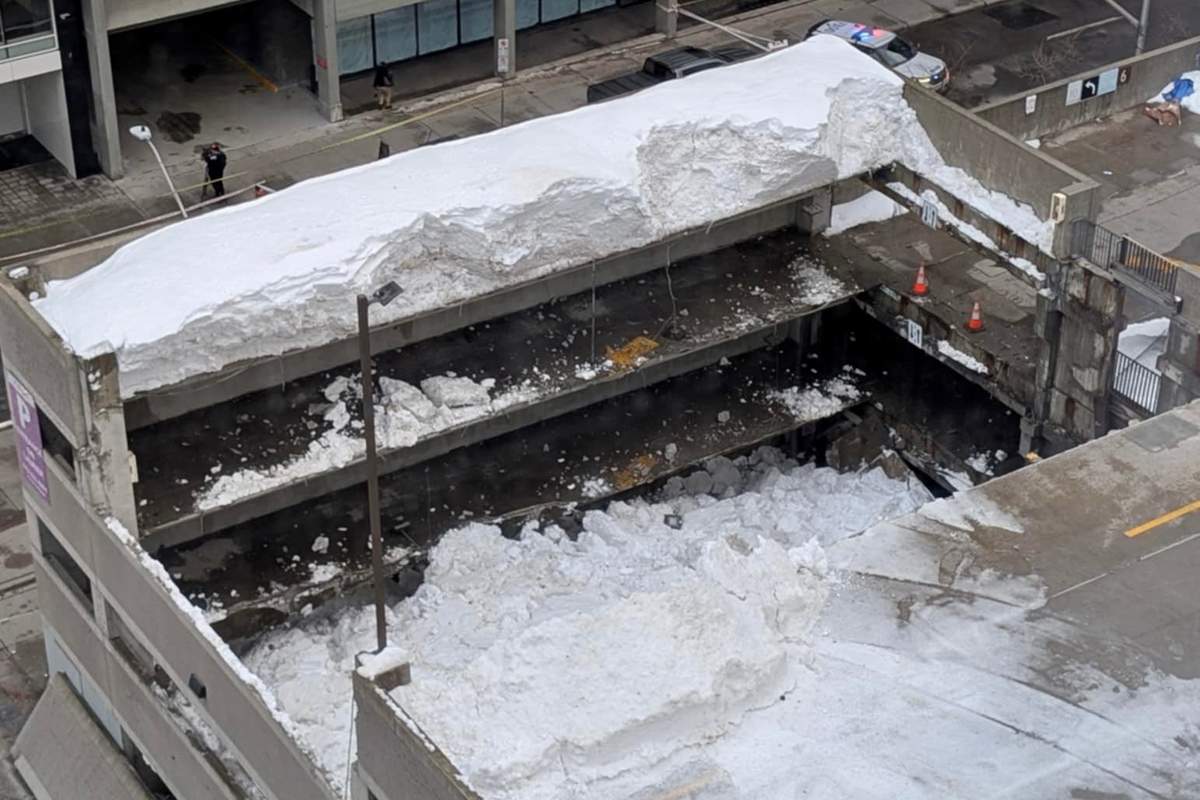 A six-story parking garage at 265 Laurier Ave. W. is shown in this photo shared by Ottawa fire on X.