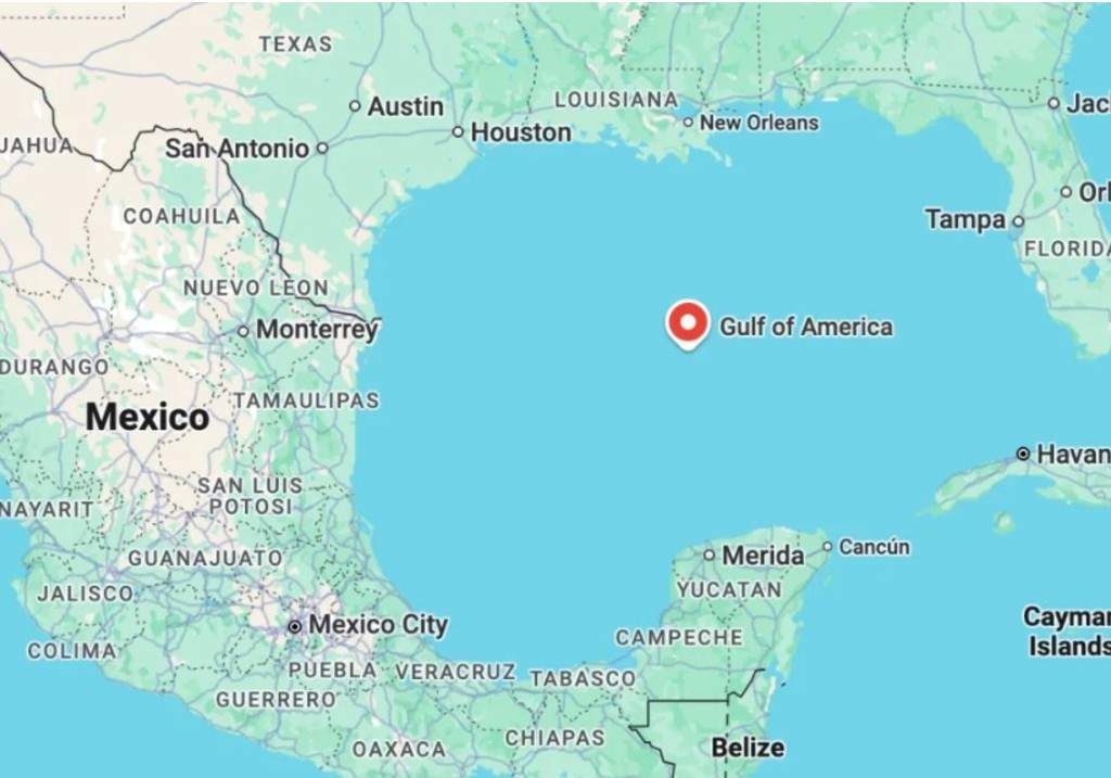 Google maps now shows the Gulf of America instead of Gulf of Mexico.