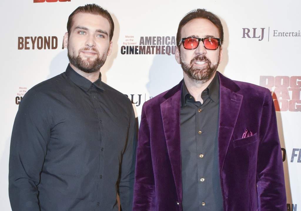Actors Nicholas Cage (R) and son Weston Cage attend the premiere of "Dog Eat Dog" at The Egyptian Theatre on September 30, 2016 in Los Angeles, California.