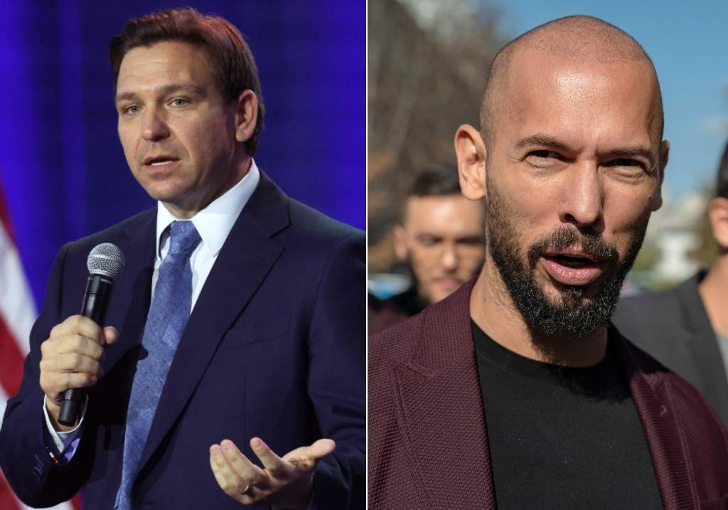 (L-R): Florida Gov. Ron DeSantis and influencer Andrew Tate.