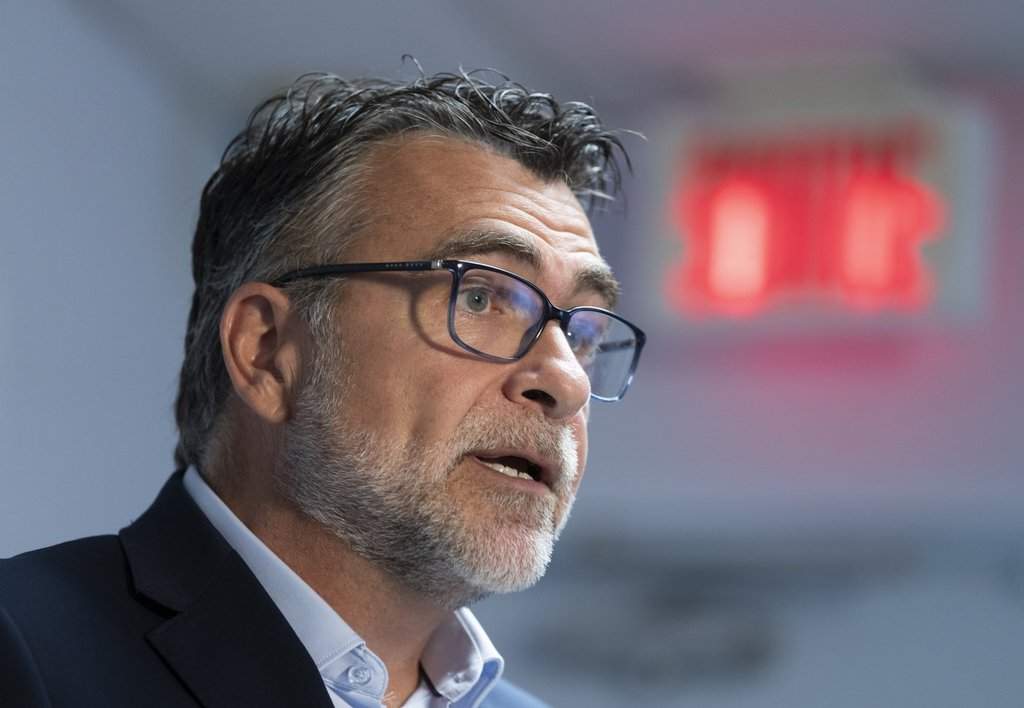 Karl Blackburn, president and chief executive officer of the Conseil du patronat du Quebec (CPQ), speaks during a press conference in Montreal on June 29, 2023.