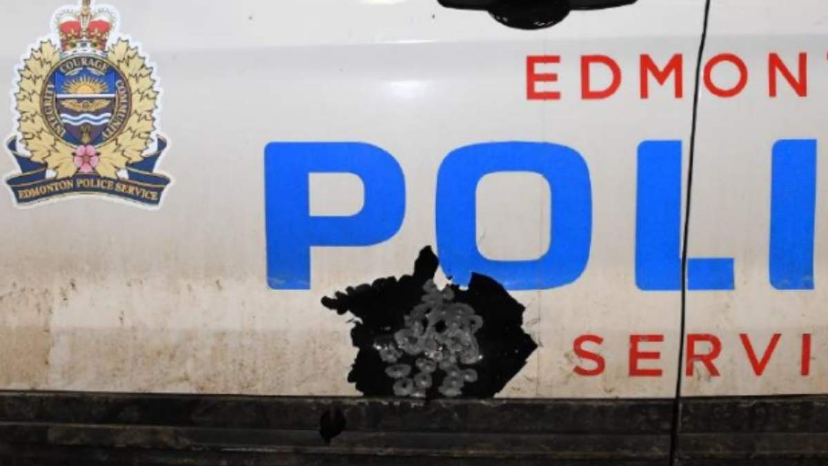 An Edmonton Police Service cruiser was shot by a suspect on Dec. 31, 2021.