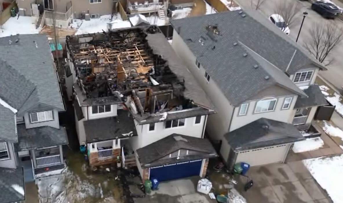 The roof and the top floor of this Airdrie home were destroyed after a fire in the home on Tuesday afternoon.