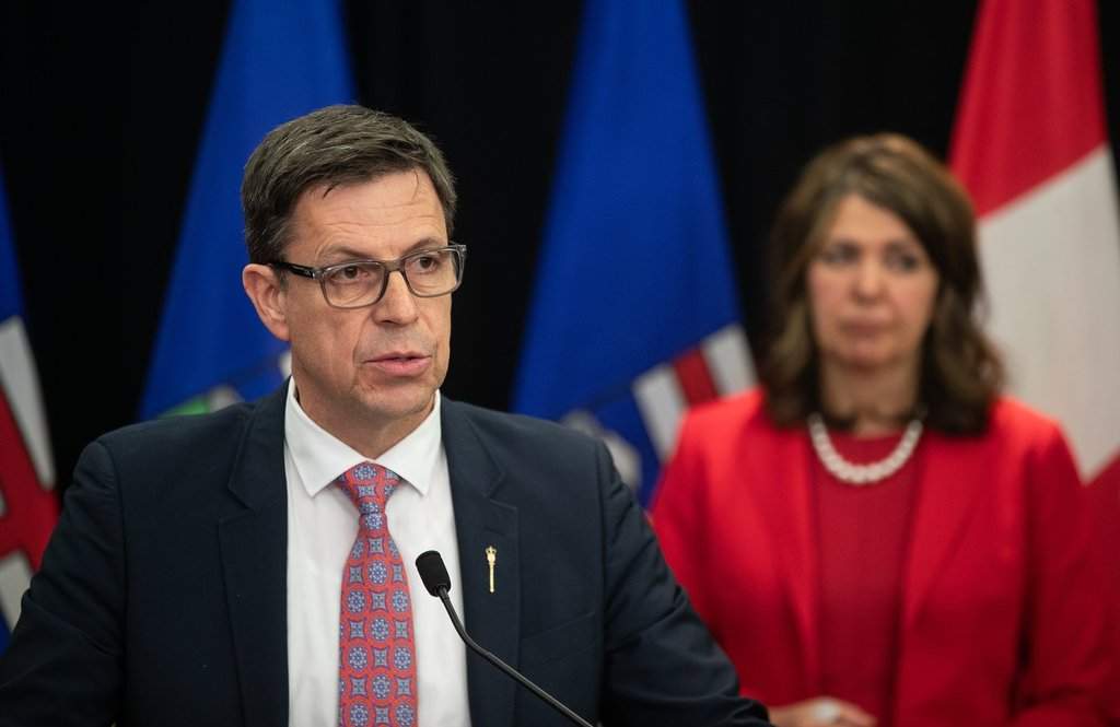 Minister of Forestry and Parks Todd Loewen speaks during a news conference in Edmonton on Wednesday, May 15, 2024.