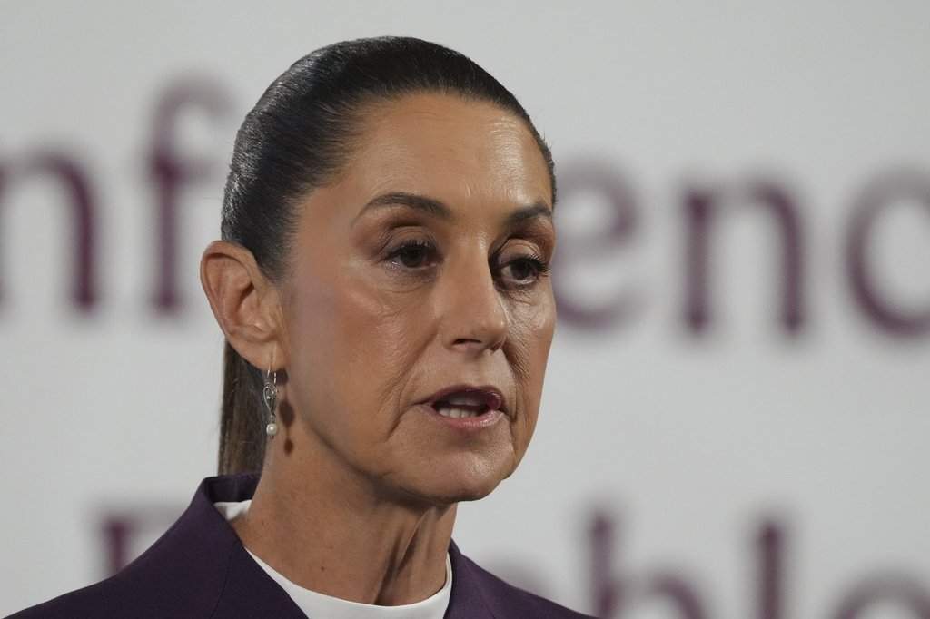 Mexican President Claudia Sheinbaum gives her morning press conference at the National Palace in Mexico City, Tuesday, March 4, 2025.