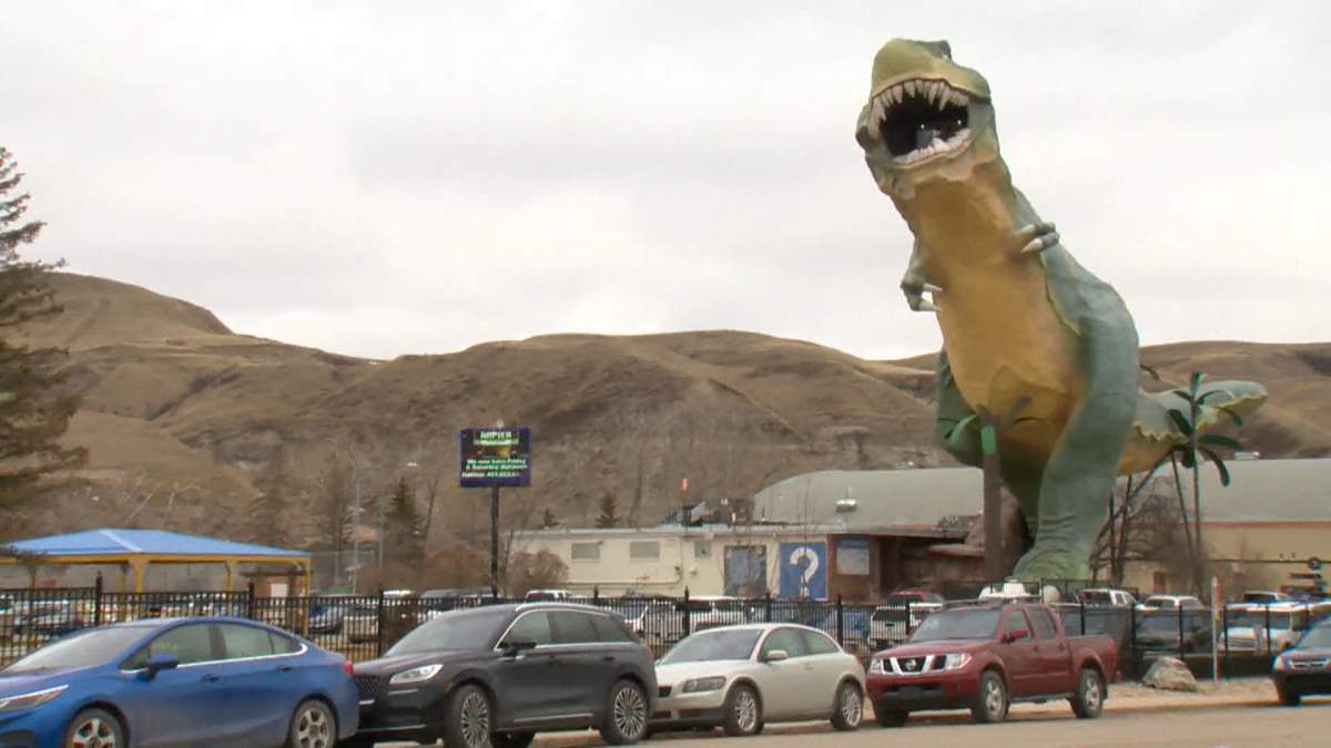 Affectionately billed as the world's largest dinosaur, Tyra the Tyrannosaurus towers over downtown Drumheller and is a favorite attraction for visitors to the town.