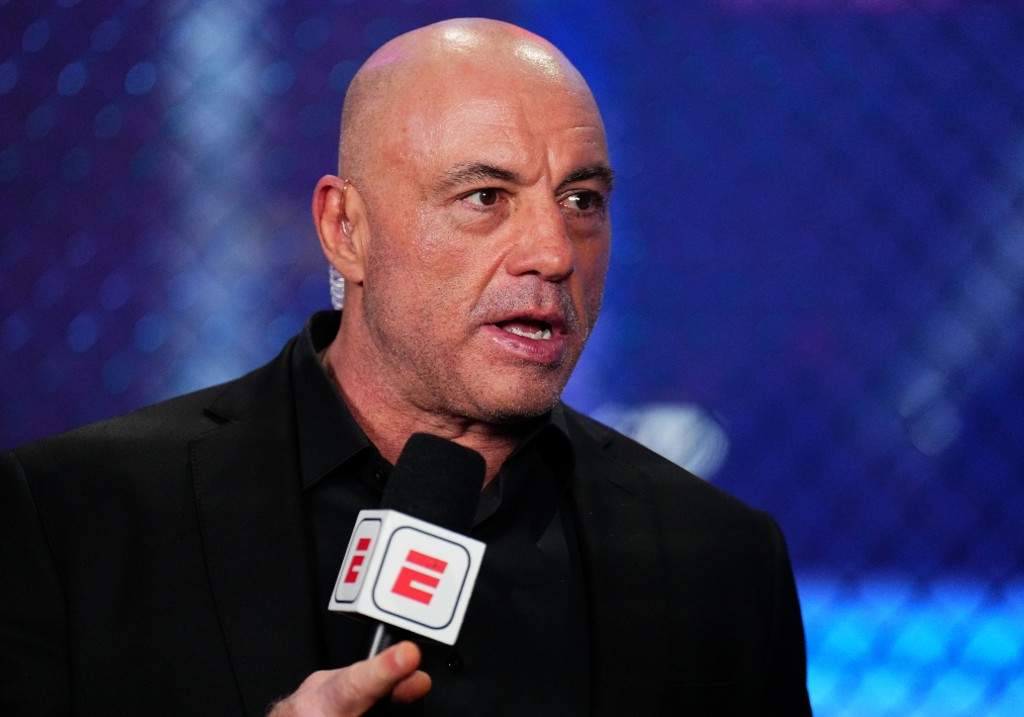 Joe Rogan announces a fight during the UFC 313 event at T-Mobile Arena on March 08, 2025 in Las Vegas, Nevada.