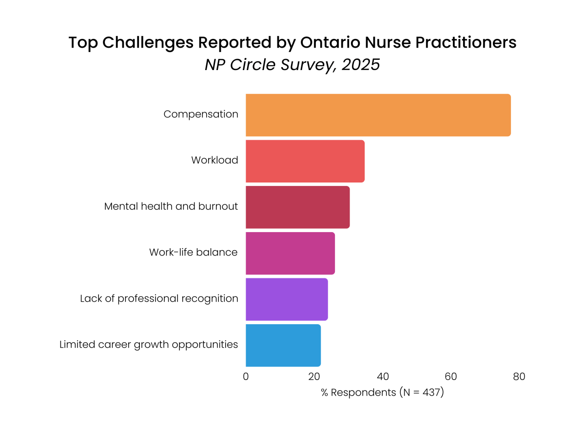 National Survey; Top challenges reported by Ontario Nurse Practitioners, 2025