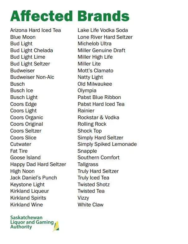 Over 50 brands will be leaving Saskatchewan store shelves.