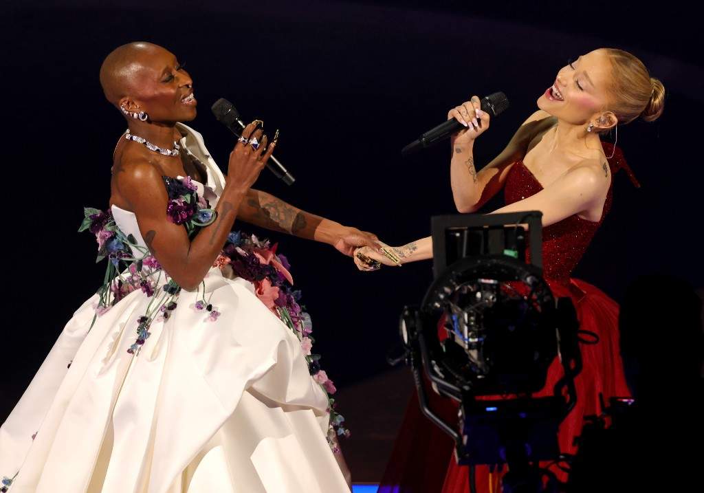(L-R) Cynthia Erivo and Ariana Grande perform onstage during the 97th Annual Oscars at Dolby Theatre on March 02, 2025 in Hollywood, California.