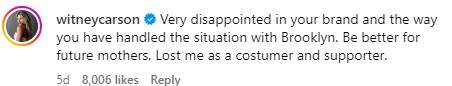 A screenshot of Witney Carson's comment on Happiest Baby's Instagram post.